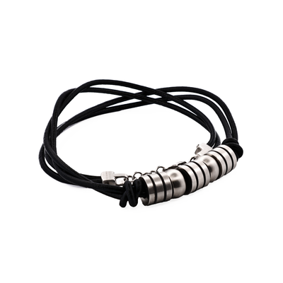 Stainless Steel Black Striped Beaded & Leather Neck Chain