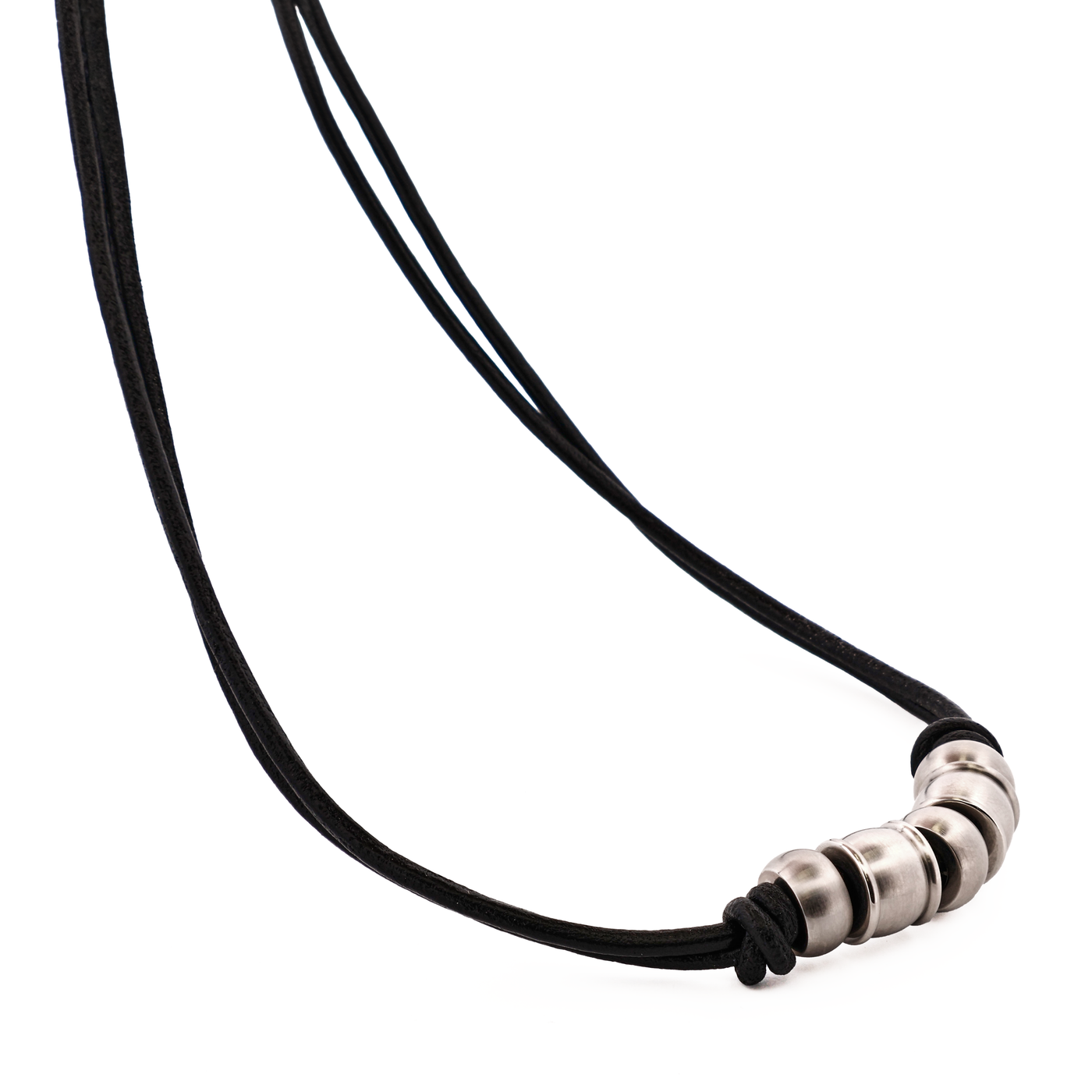 Brushed Stainless Steel Bead Pendant on Leather Chain