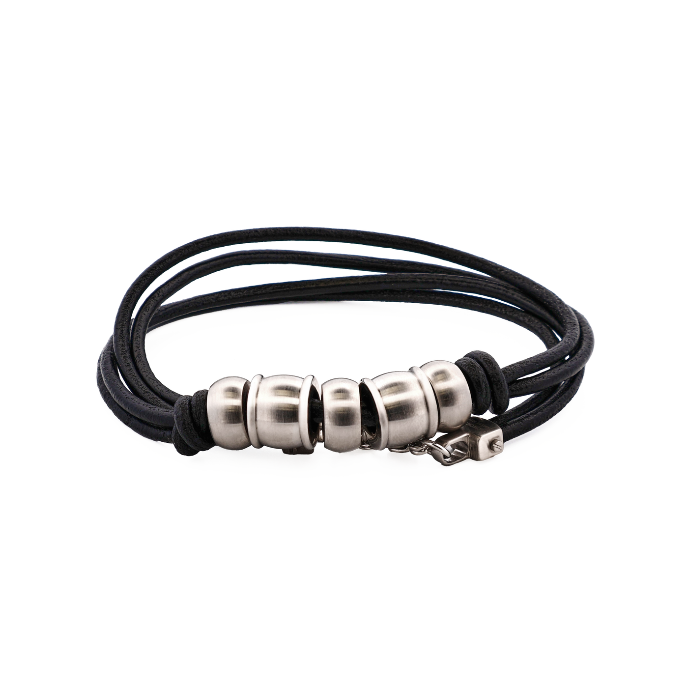 Brushed Stainless Steel Bead Pendant on Leather Chain
