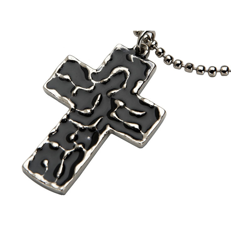 Large Black Enamel Cross on Ball Chain