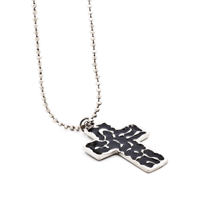 Large Black Enamel Cross on Ball Chain