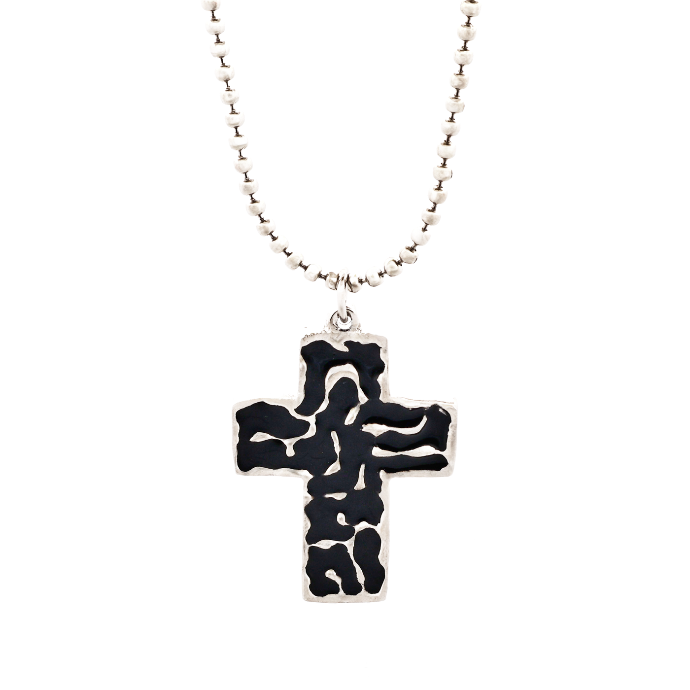 Large Black Enamel Cross on Ball Chain
