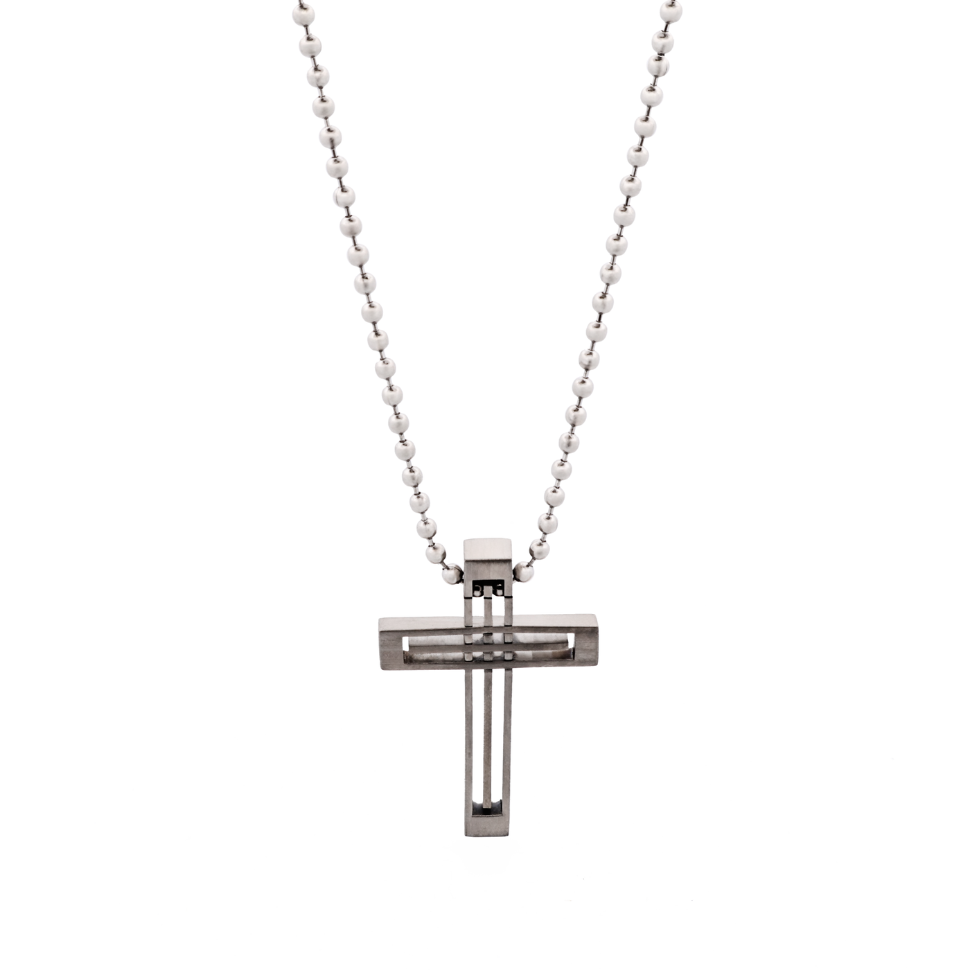 Stainless Steel Striped Cross Pendant & Ball Chain 55cm