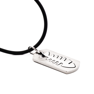 Brushed Stainless Steel Pendant with Cutout Fish Pattern on Rubber Chain