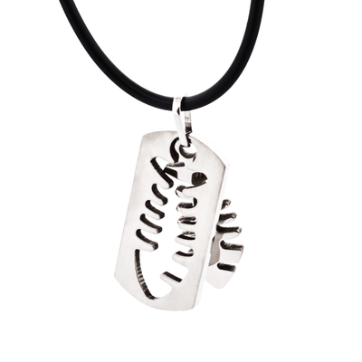 Brushed Stainless Steel Pendant with Cutout Fish Pattern on Rubber Chain