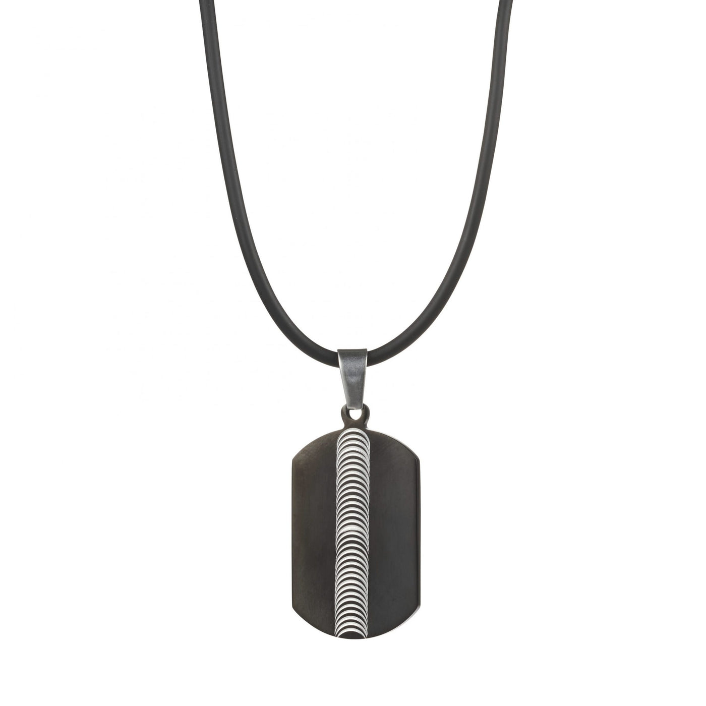 Stainless Steel & Black Plated Swirl Pattern Pendant on Rubber