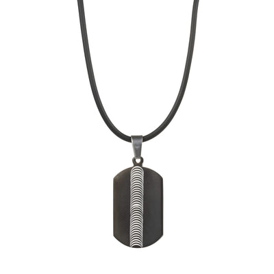 Stainless Steel & Black Plated Swirl Pattern Pendant on Rubber