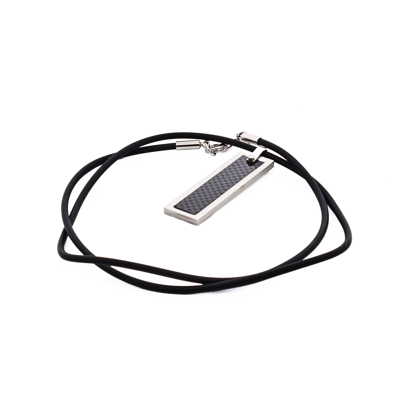 Stainless Steel & Carbon Fibre Dog Tag & Rubber Chain