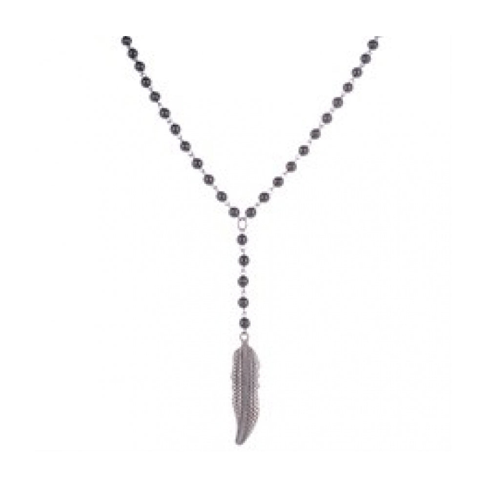 Alloy Feather Pendant on Alloy & Black Plated Ball Chain
