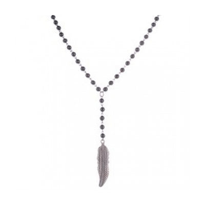 Alloy Feather Pendant on Alloy & Black Plated Ball Chain