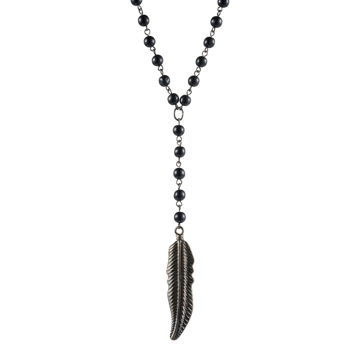Alloy Feather Pendant on Alloy & Black Plated Ball Chain