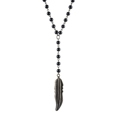 Alloy Feather Pendant on Alloy & Black Plated Ball Chain