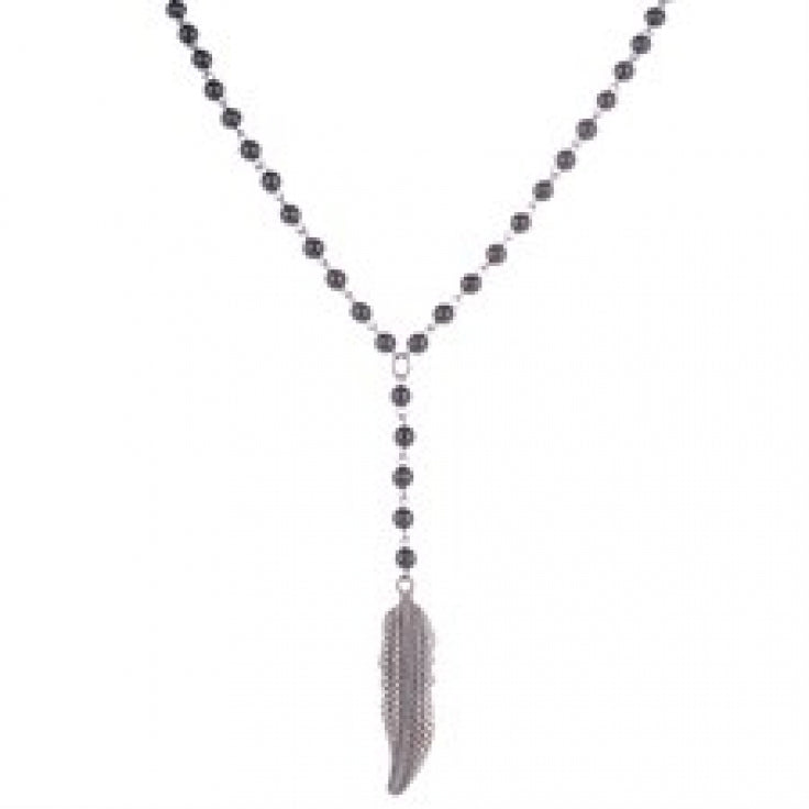 Alloy Feather Pendant on Alloy & Black Plated Ball Chain