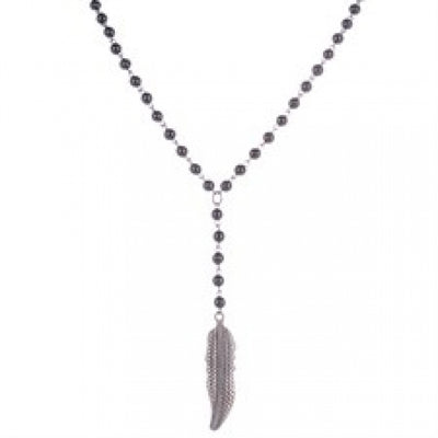 Alloy Feather Pendant on Alloy & Black Plated Ball Chain