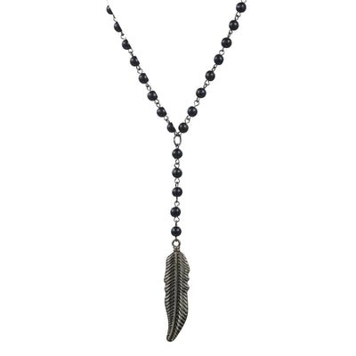 Alloy Feather Pendant on Alloy & Black Plated Ball Chain