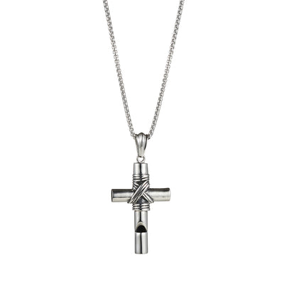 Stainless Steel & Wired Cross with Whistle - 60cm Box Chain