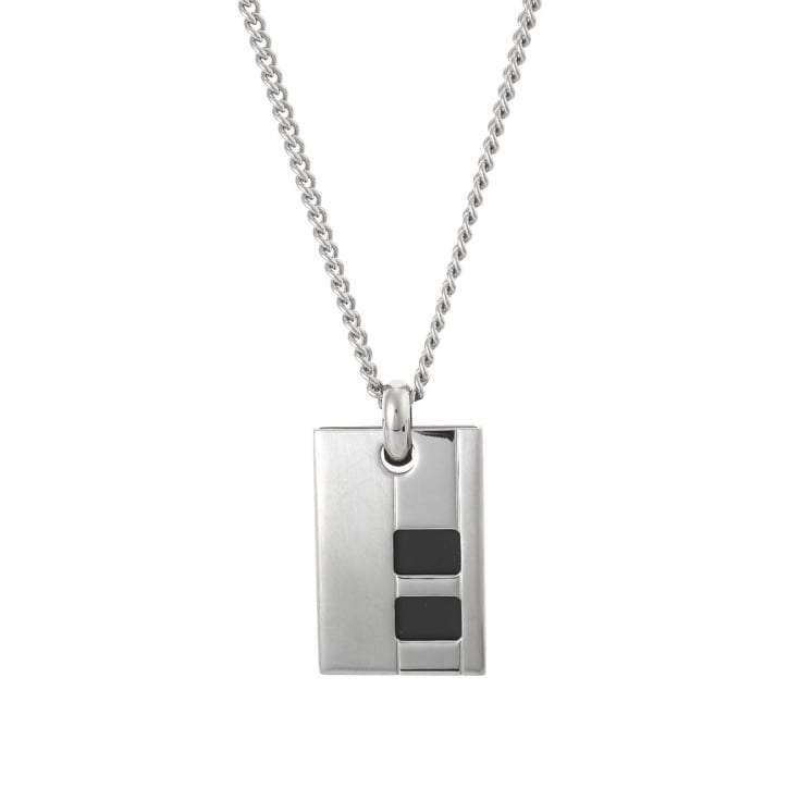 Brushed Stainless Steel & Rubber Inlay Pendant on Curbed Link Chain