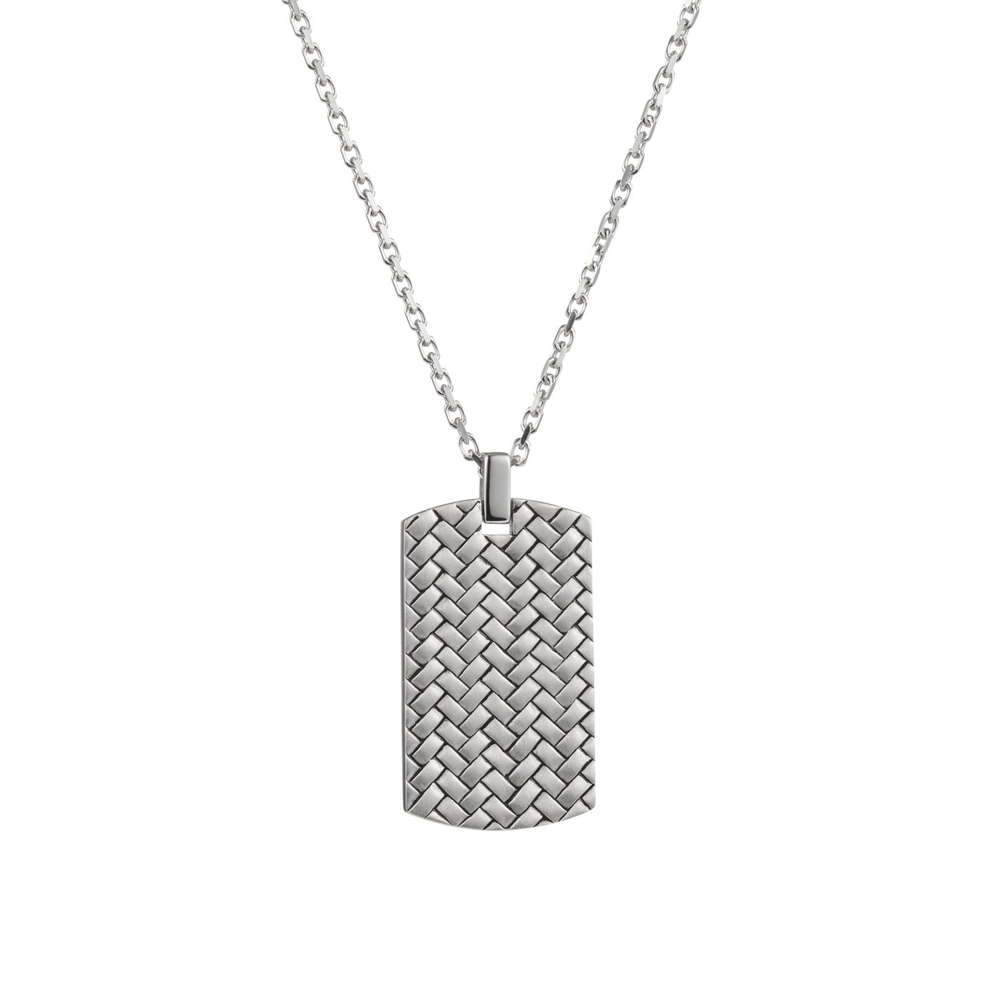 Rhodium Plated Sterling Silver Weave Patterned Dog Tag & Chain