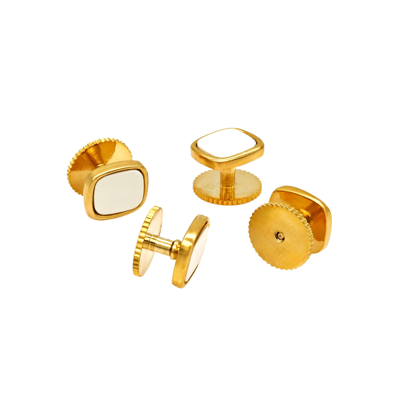 Gold White Cushion Screw Shirt Stud (set of 4)
