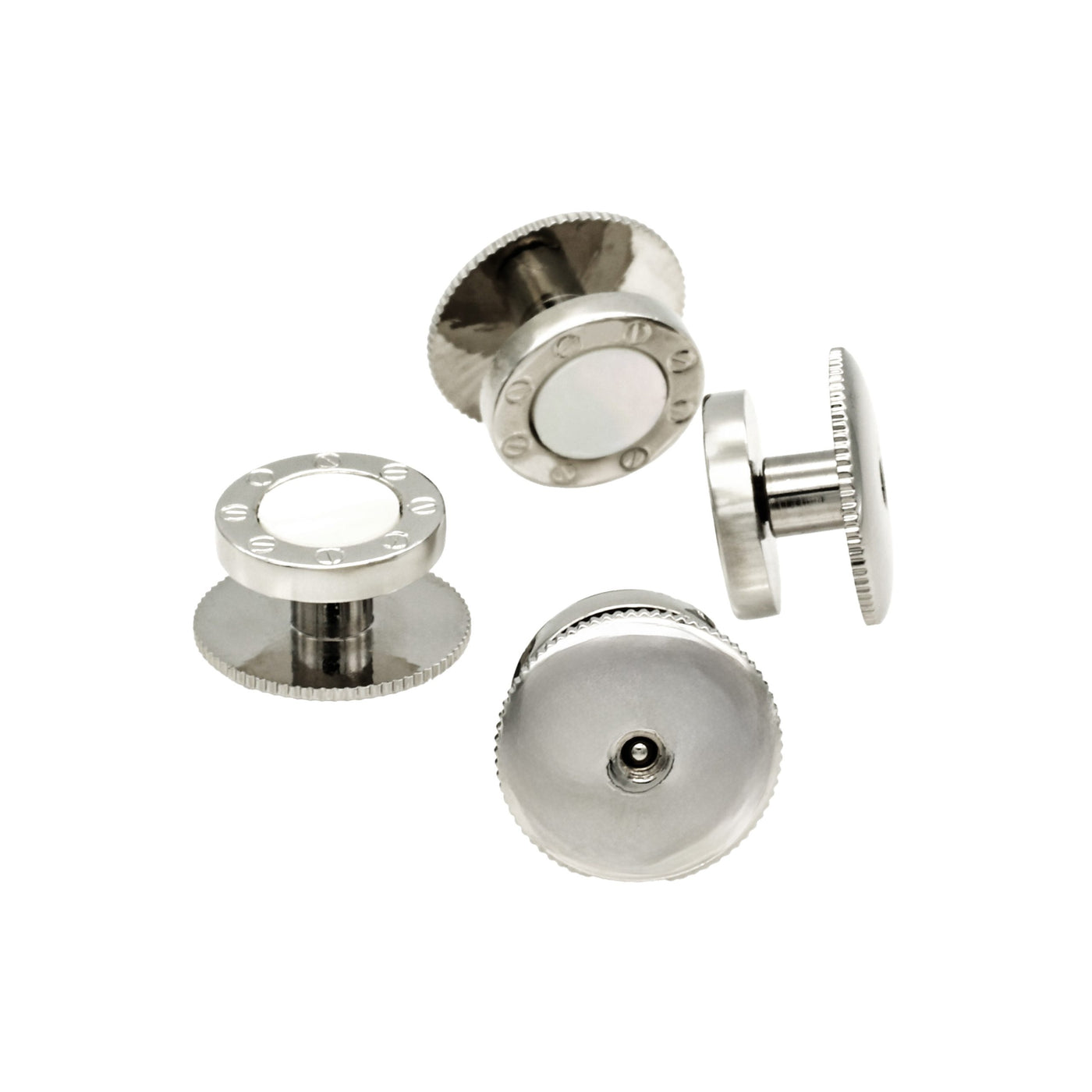 Rhodium and Mother Of Pearl Rnd Screw Shirt Stud (pack of 4)