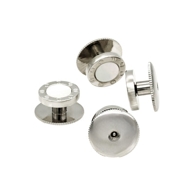 Rhodium and Mother Of Pearl Rnd Screw Shirt Stud (pack of 4)