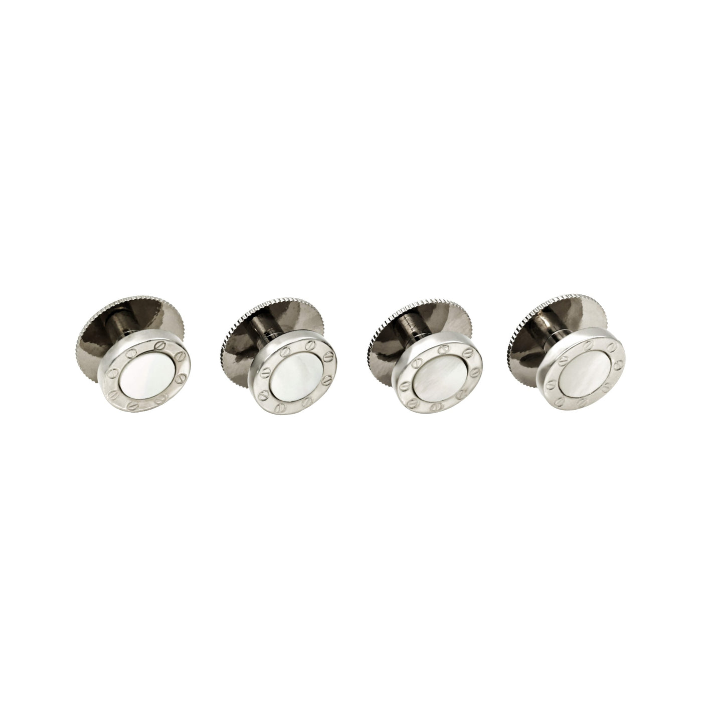 Rhodium and Mother Of Pearl Rnd Screw Shirt Stud (pack of 4)