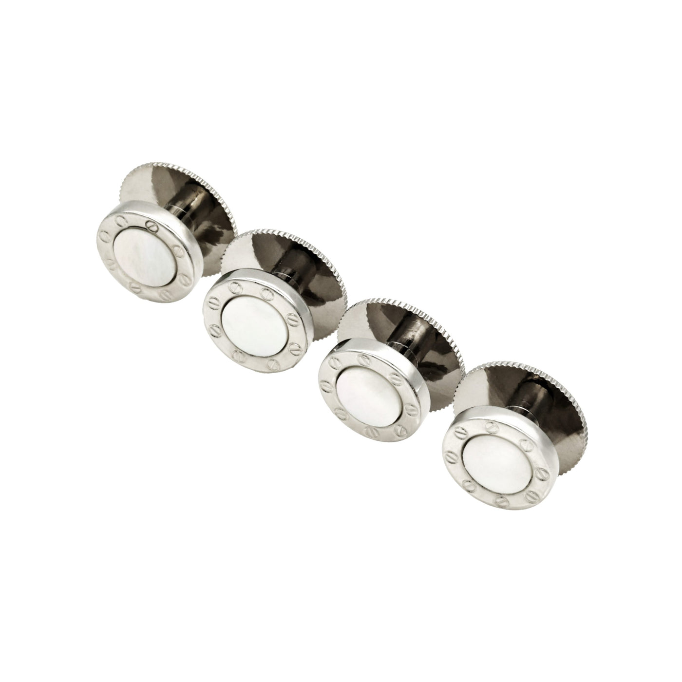 Rhodium and Mother Of Pearl Rnd Screw Shirt Stud (pack of 4)