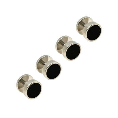 Rhodium Black Round Shirt Studs (pack of 4)