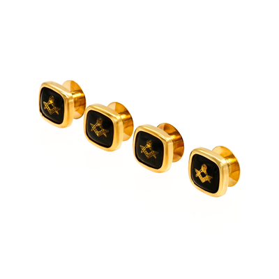 Dress Shirt Studs, Masonic Symbol, no G, Gold / Black (set 4)