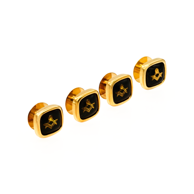 Dress Shirt Studs, Masonic Symbol, no G, Gold / Black (set 4)