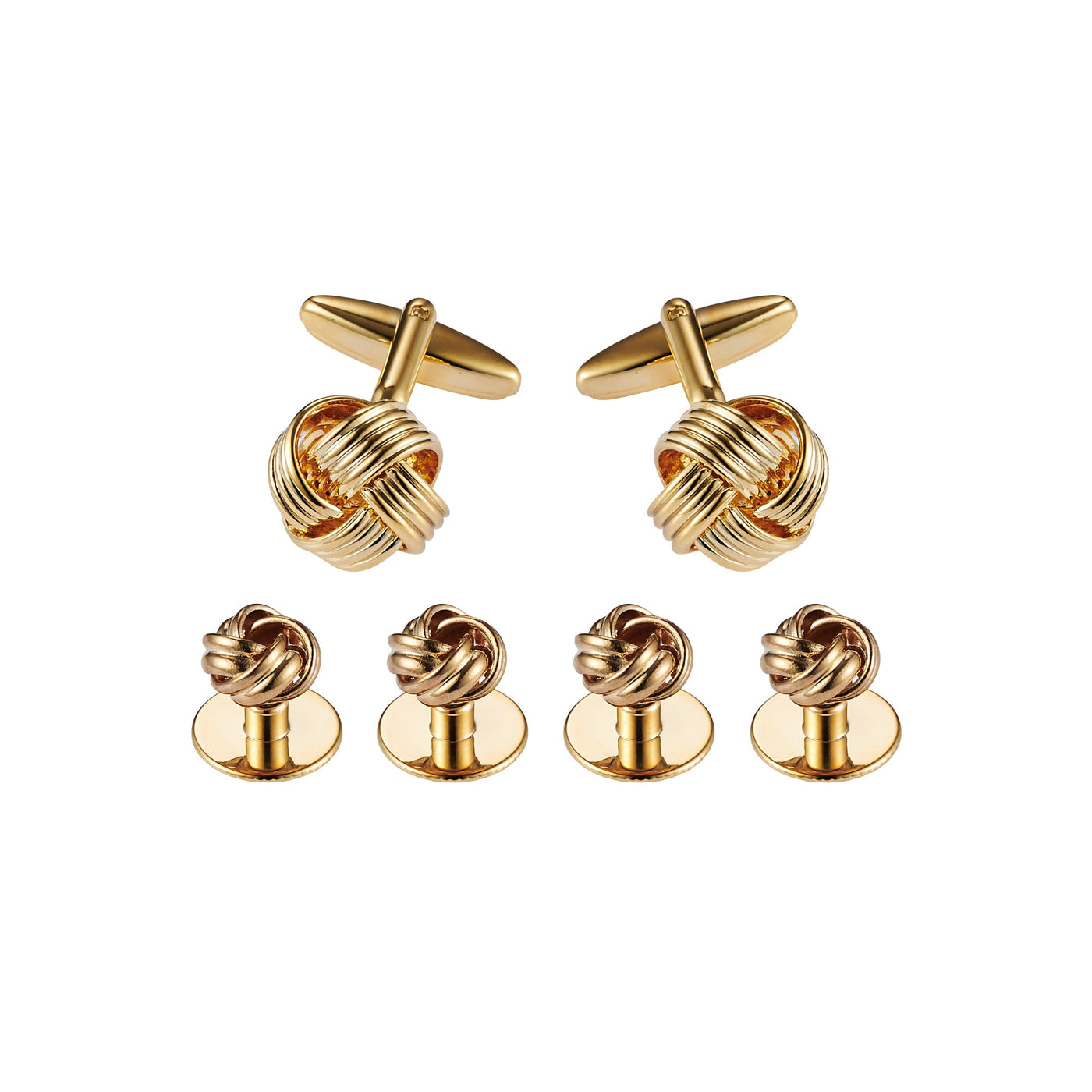 Cufflinks & Dress Studs: Knot Design, Gold Plated (240-11 + 405-11GS, set 6)