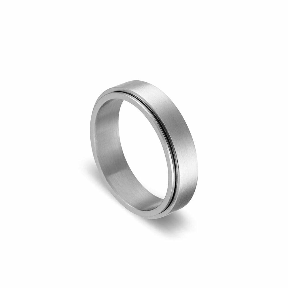 Stainless steel spinner band ring brushed and shiny finish