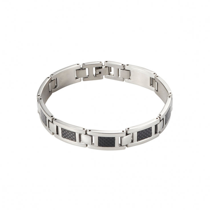 Polished Stainless Steel Bracelet with Black Carbon Fibre Inlay