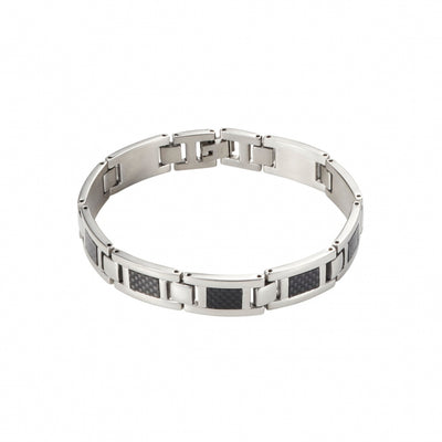 Polished Stainless Steel Bracelet with Black Carbon Fibre Inlay