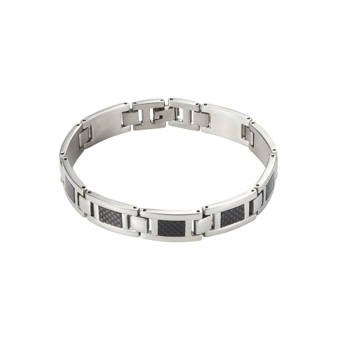 Polished Stainless Steel Bracelet with Black Carbon Fibre Inlay