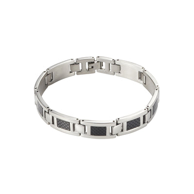 Polished Stainless Steel Bracelet with Black Carbon Fibre Inlay