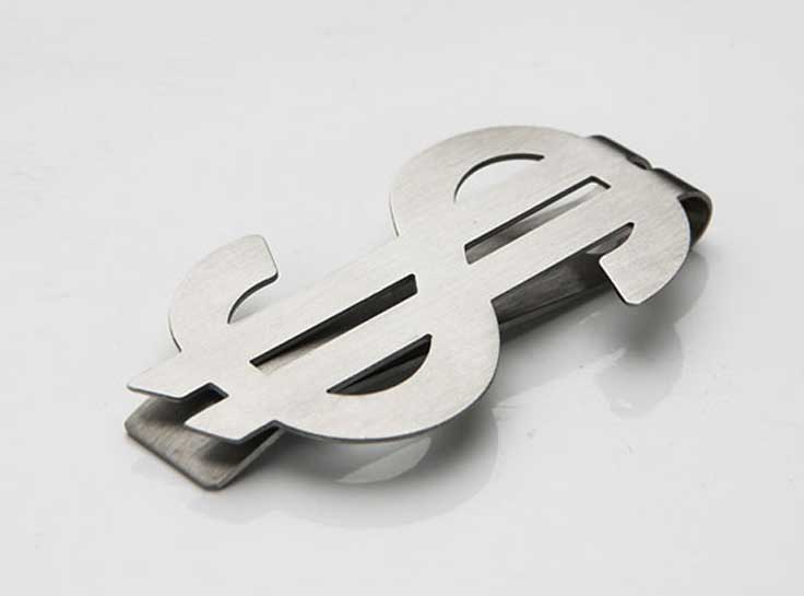 Polished Rhodium Plated $ Money Clip