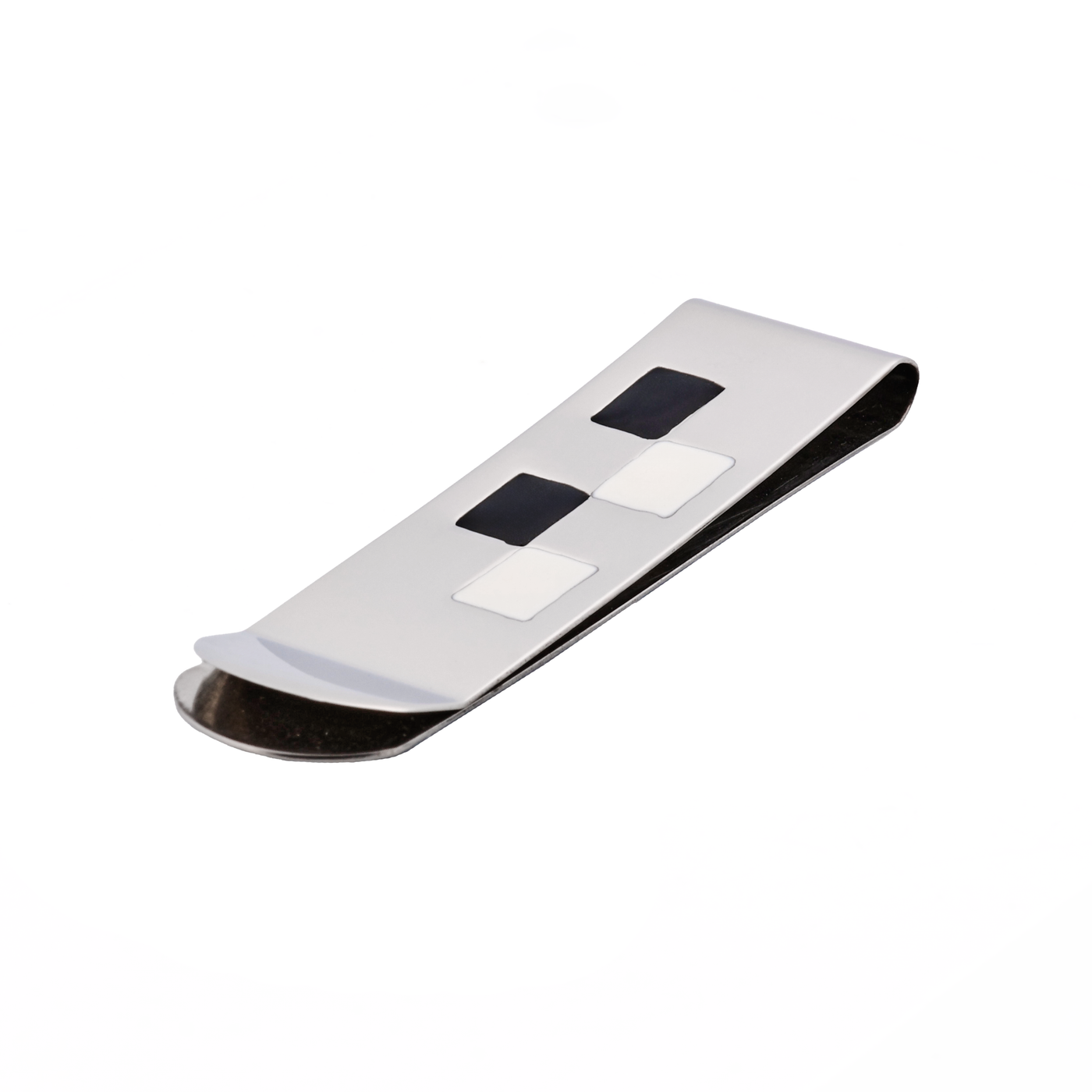 Polished Stainless Steel & Black & White Enamel Money Clip