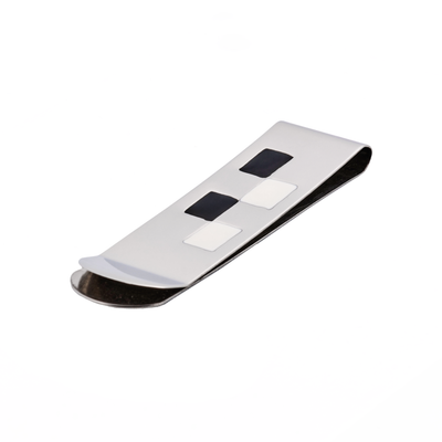 Polished Stainless Steel & Black & White Enamel Money Clip