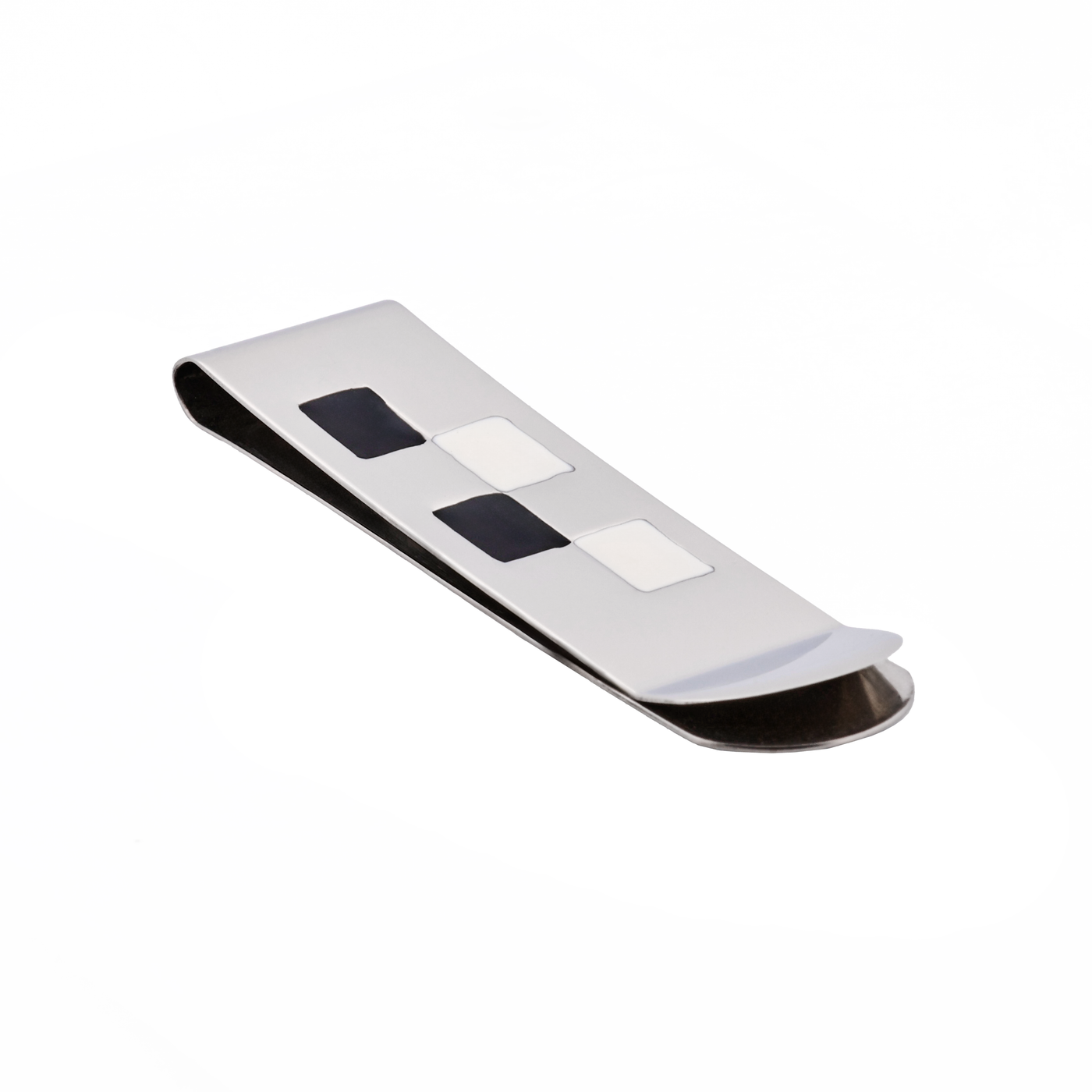 Polished Stainless Steel & Black & White Enamel Money Clip