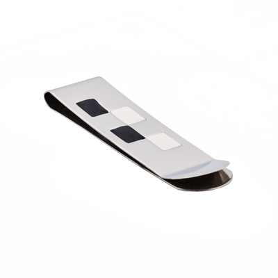 Polished Stainless Steel & Black & White Enamel Money Clip