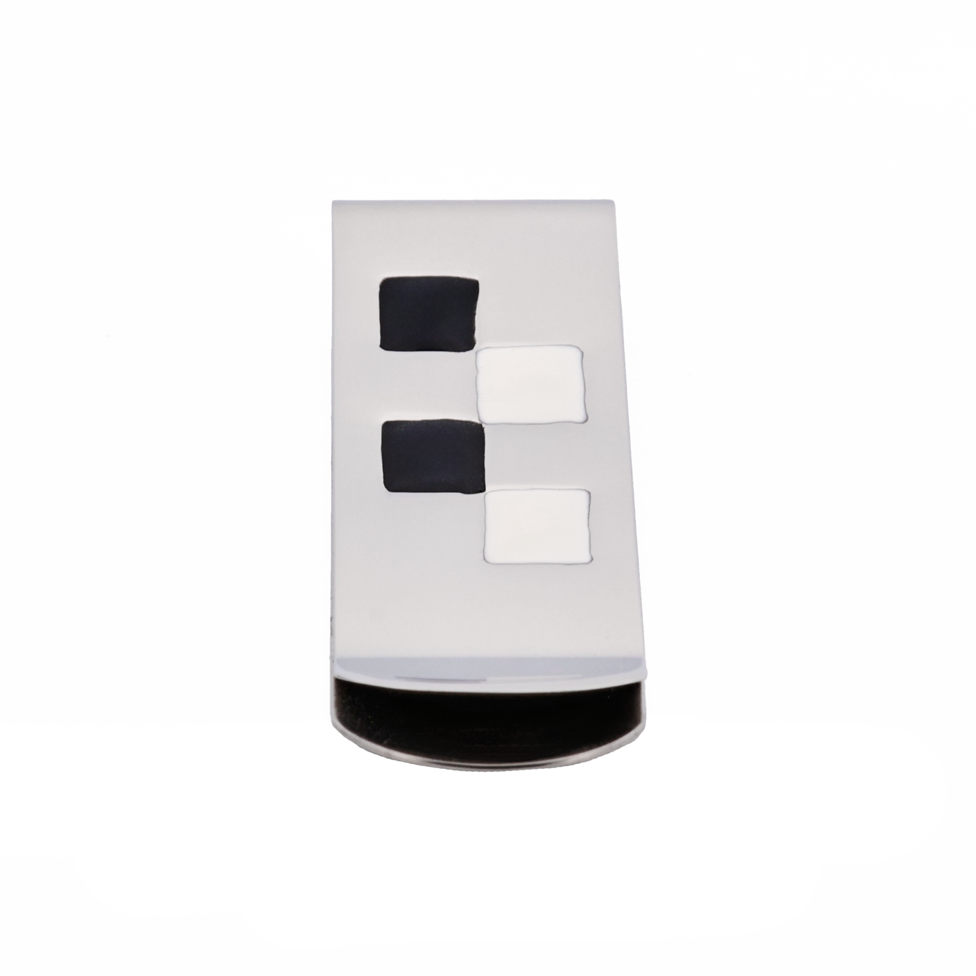 Polished Stainless Steel & Black & White Enamel Money Clip