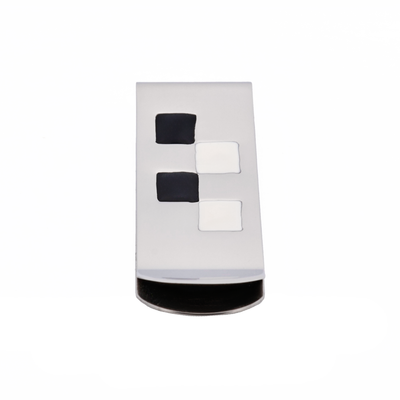 Polished Stainless Steel & Black & White Enamel Money Clip