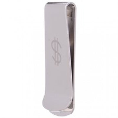 Polished Stainless Steel Etched $ Sign Money Clip