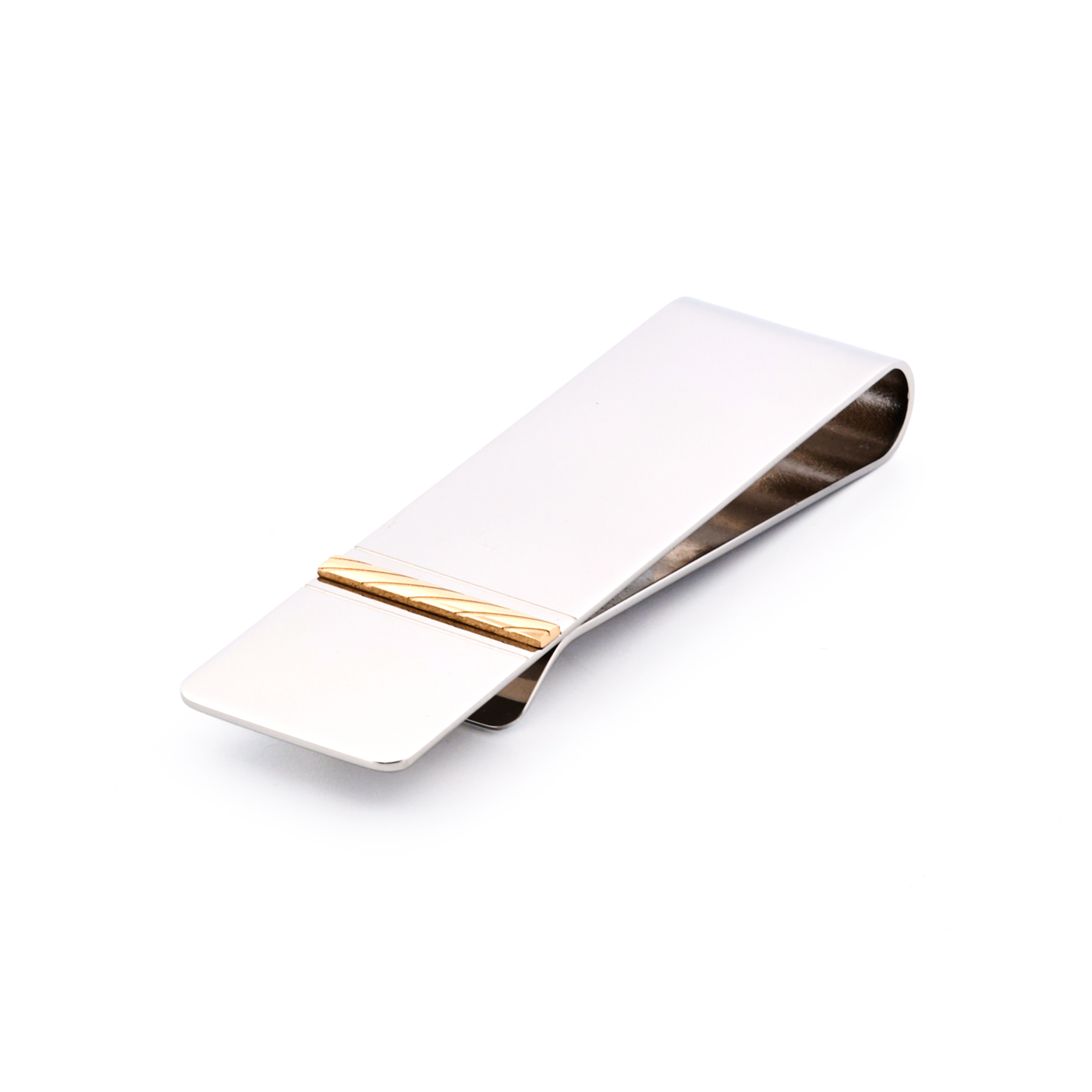Polished Stainless Steel Money Clip with Ion Plated Yellow Gold Rope Pattern