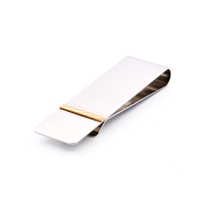 Polished Stainless Steel Money Clip with Ion Plated Yellow Gold Rope Pattern