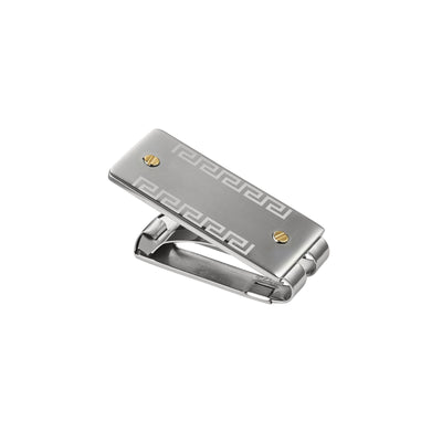 Stainless Steel & Greek Key Patterned & Gold Screws Money Clip