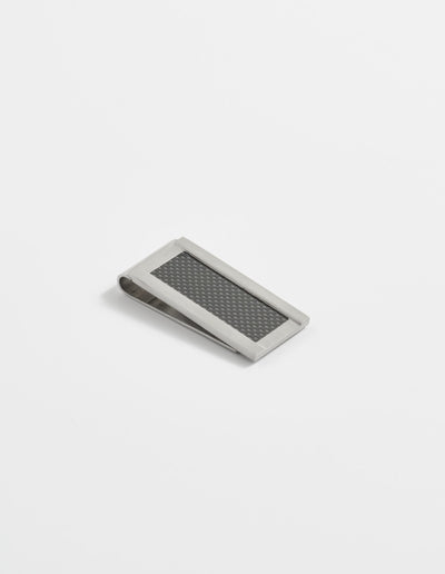 Brushed Stainless Steel with Carbon Fibre Inlay Money Clip