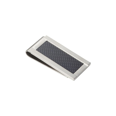 Brushed Stainless Steel with Carbon Fibre Inlay Money Clip