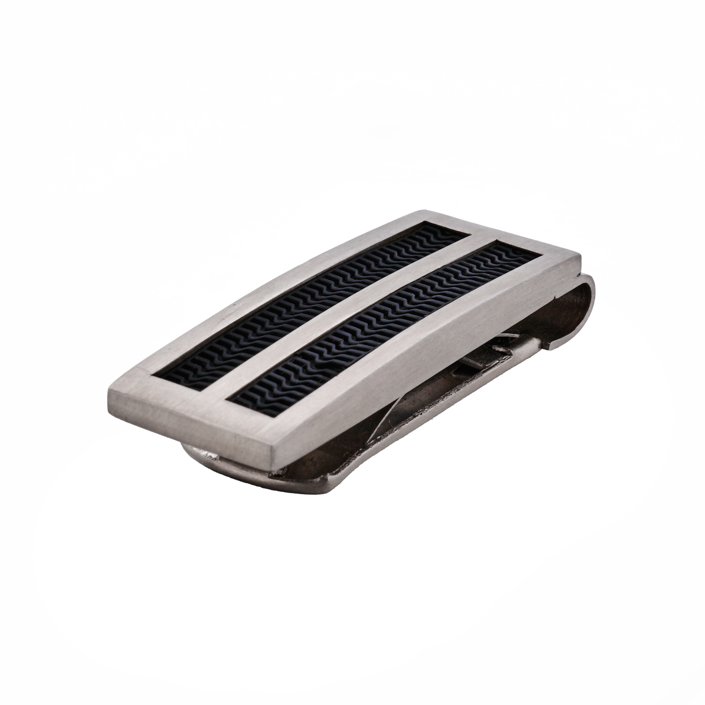 Brushed Stainless Steel & Black Rubber Inlay Money Clip